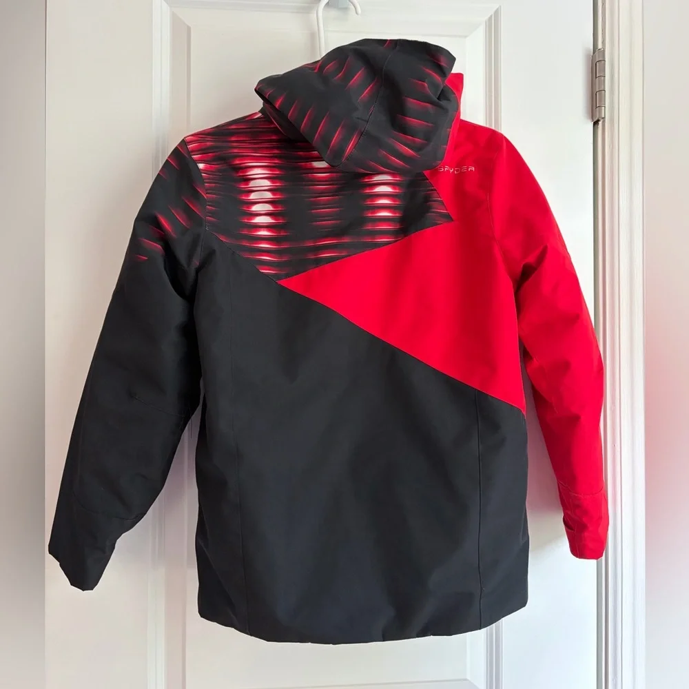 Spyder Red and Black Colorblock Kids Snow and Ski Insulated Hooded Coat
